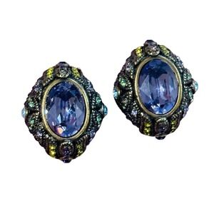 Heidi Daus Earrings Crystal Swarovski Square Bronze clip oval Art Deco jeweled